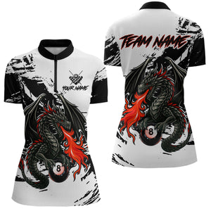 Custom Dragon Flame 8 Ball Billiard Shirts for Men Billiard Team Shirts Polo & 1/4 Zip Shirt NNT82