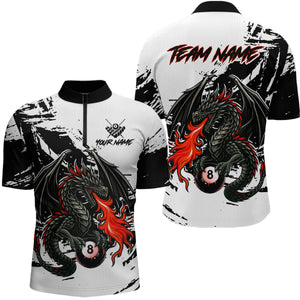 Custom Dragon Flame 8 Ball Billiard Shirts for Men Billiard Team Shirts Polo & 1/4 Zip Shirt NNT82