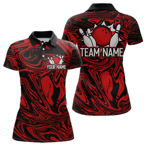 Custom Red Bowling Women Bowling Shirt Polo & Quarter-Zip Bowling Team Jerseys HNT81