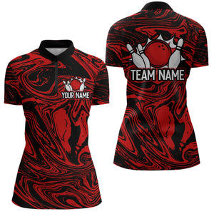 Custom Red Bowling Women Bowling Shirt Polo & Quarter-Zip Bowling Team Jerseys HNT81