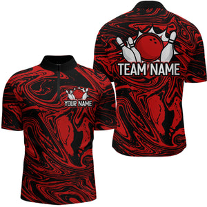 Custom Red Bowling Men Bowling Shirt Polo & Quarter-Zip Bowling Team Jerseys HNT81