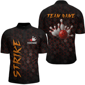 Custom Strike Red Bowling Men Bowling Shirt Polo & Quarter-Zip Bowling Team Jerseys HNT79