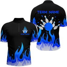 Load image into Gallery viewer, Custom Blue Flame Bowling Shirts for Men Polo &amp; Quarter-Zip Bowling Team Jerseys HNT82
