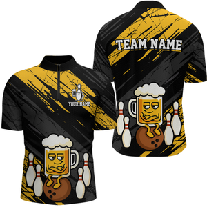 Custom Funny Beer Bowling Jersey for Men Bowling Uniform Polo & 1/4 Zip Bowling Team Shirts HNT107