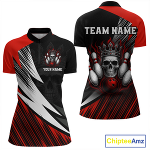 Red Skull Crown Bowling Custom Women Bowling Shirt Polo & Quarter-Zip Bowling Team Jerseys HNT65