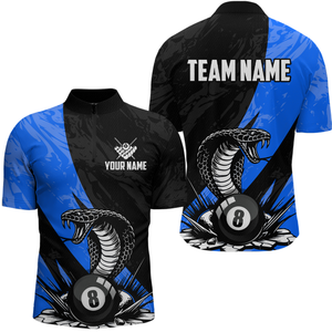 Custom Blue Cobra Snake 8 Ball Pool Billiard Shirts for Men Team Polo & 1/4 Zip Shirts NNT57
