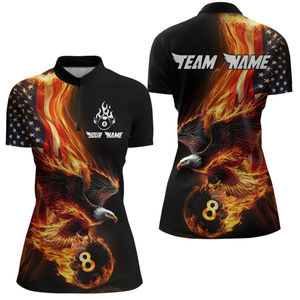 Custom Flaming US Flag Eagle Billiard Jersey for Women Billiard Shirt Billiard Gifts Polo & 1/4 Zip NNT58