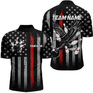 Custom Red US Flag Eagle Bowling Jersey for Men Bowling Team Shirts Polo & 1/4 Zip HNT119