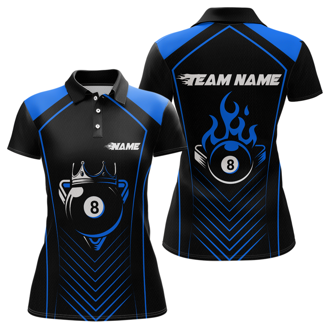 Customized Blue 8 Ball Pool Crown Women's Billiard Shirts, Billiard Team Shirts Polo & 1/4 Zip Shirts NNT37