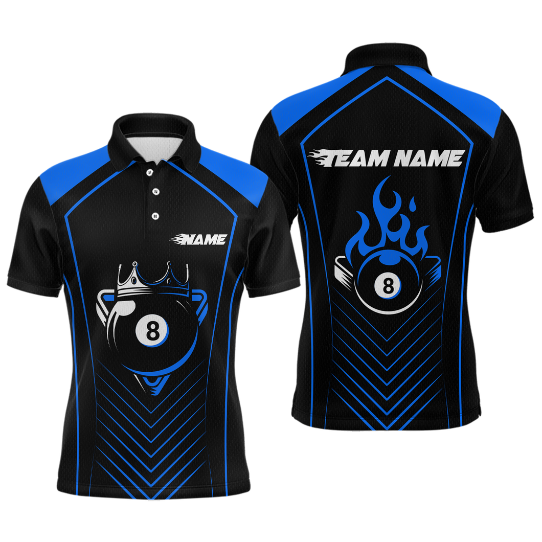 Customized Blue 8 Ball Pool Crown Men's Billiard Shirts, Billiard Team Shirts Polo & 1/4 Zip Shirts NNT37