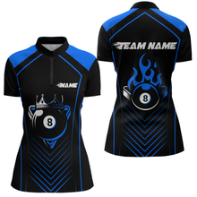 Load image into Gallery viewer, Customized Blue 8 Ball Pool Crown Women&#39;s Billiard Shirts, Billiard Team Shirts Polo &amp; 1/4 Zip Shirts NNT37