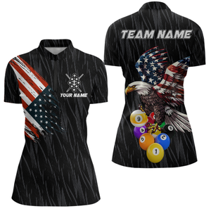 Custom 9 Ball American Flag Eagle Billiard Shirts for Women Billiard Team Shirts Billiard League NNT70