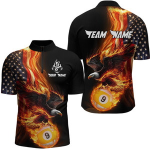 Custom 9 Ball American Flag Flaming Billiard Shirts for Men Billiard Team Shirt Billiard League NNT72