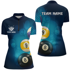 Custom 8 Ball Billiard Shirts for Women Billiard Team Shirts Billiard Uniform Polo & 1/4 Zip Shirt NNT76