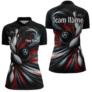 Custom Black Red Bowling Jersey for Women Custom Team Bowling Shirts Polo & 1/4 Zip HNT120