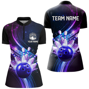 Purple Galaxy Bowling Jersey Men Women Custom Bowling Team Shirts Unisex Bowling Polo Quarter-zip CP28