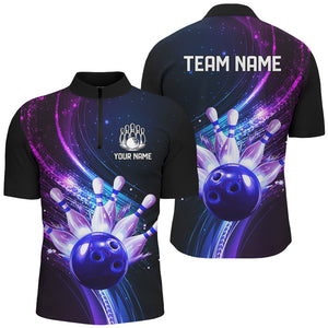 Purple Galaxy Bowling Jersey Men Women Custom Bowling Team Shirts Unisex Bowling Polo Quarter-zip CP28