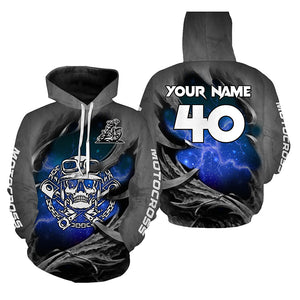 Adult&Kid Blue Skull Custom Dirt Bike Jersey Motocross Jersey Upf30+ Motocross Shirt| CTP86