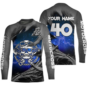Adult&Kid Blue Skull Custom Dirt Bike Jersey Motocross Jersey Upf30+ Motocross Shirt| CTP86