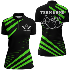 Green Bowling Jersey Men And Women Custom Bowling Team Shirts Unisex Bowling Polo Quarter-zip CP26