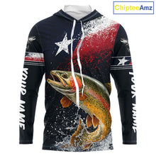 Load image into Gallery viewer, Custom Vintage Rainbow Trout Long Sleeve Hooded Patriotic Fishing Shirt For Men, Trout Texas Flag Fishing Shirt NHT766