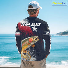Load image into Gallery viewer, Custom Vintage Rainbow Trout Long Sleeve Patriotic Fishing Shirt For Men, Trout Texas Flag Fishing Shirt NHT766