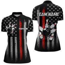 Load image into Gallery viewer, US Red Flag Bowling Shirt for Women Custom Name Polo &amp; Quarter-Zip Bowling Jersey Bowling Team Shirt HNT23