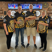 Load image into Gallery viewer, Gold Flames Dragon Dartboard Men Darts Quarter-Zip Shirt Custom Dragon Team Dart League Shirt NYN2068
