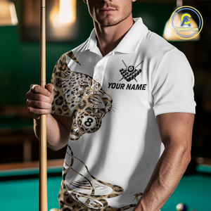 Personalized Leopard 8 Ball Billiard Shirts for Men Billiard Team Jersey Polo & 1/4 Zip Shirts NNT66