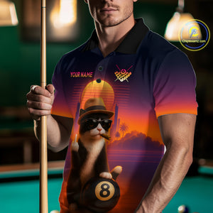 Custom Funny Cat 8 Ball Billiard Jersey for Men Billiard Uniform Polo & 1/4 Zip Billiard Team Shirts NNT80