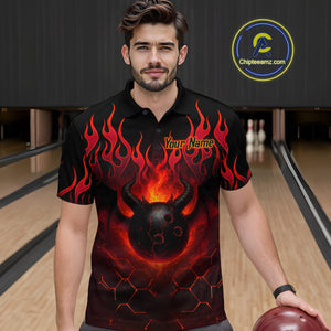 Red Flame Demon Bowling Ball Shirt for Men Custom Bowling Team Jersey Bowling Outfit Polo & Quarter-Zip QZT758