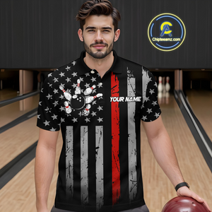 Custom Red US Flag Eagle Bowling Jersey for Men Bowling Team Shirts Polo & 1/4 Zip HNT119