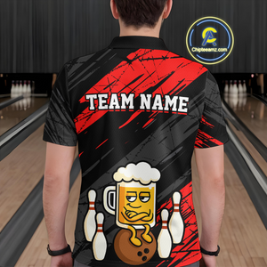 Custom Red Funny Beer Bowling Jersey for Men Bowling Uniform Polo & 1/4 Zip Bowling Team Shirts HNT107