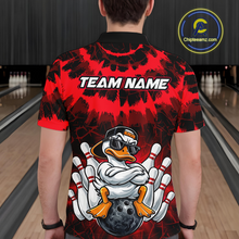 Load image into Gallery viewer, Custom Red Funny Duck Bowling Jersey for Men Bowling Uniform Polo &amp; 1/4 Zip Bowling Team Shirts HNT238