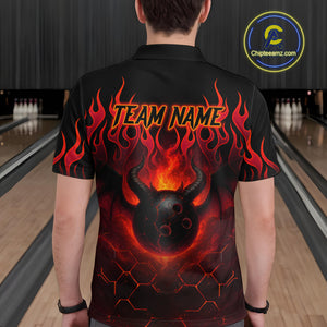 Red Flame Demon Bowling Ball Shirt for Men Custom Bowling Team Jersey Bowling Outfit Polo & Quarter-Zip QZT758