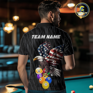 Custom 9 Ball American Flag Eagle Billiard Shirts for Men Billiard Team Shirts Billiard League NNT70