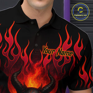 Red Flame Demon Bowling Ball Shirt for Men Custom Bowling Team Jersey Bowling Outfit Polo & Quarter-Zip QZT758