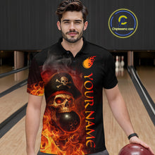 Load image into Gallery viewer, Orange Flame Pirate Skull Bowling Team Shirt for Men Bowling League Jersey Polo Bowling Outfit QZT763