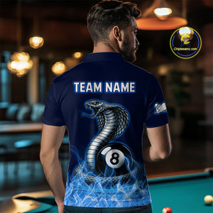 Custom Blue Cobra Snake 8 Ball Pool Flame Billiard Shirts for Men Team Polo & 1/4 Zip Shirts NNT56