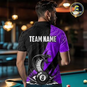 Custom Purple Cobra Snake 8 Ball Pool Billiard Shirts for Men Team Polo & 1/4 Zip Shirts NNT57