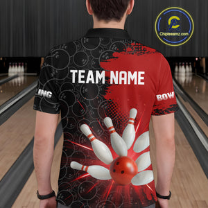 Custom Red&Black Bowling Shirts for Men Women Team Bowling Polo and Quarter Zip MBL97