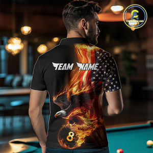Custom Flaming US Flag Eagle Billiard Jersey for Men Billiard Shirt Billiard Gifts Polo & 1/4 Zip NNT58