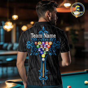 Custom Blue Baroque Pattern Ball Pool Billiard Shirts for Men Team Polo & 1/4 Zip Shirts NNT60