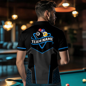 Personalized 8 Ball & 9 Ball Pool Billiard Polo, 1/4 Zip For Men Custom Team Billiard Jerseys |Blue TDM3547