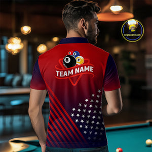 Personalized US Flag Billiard 8 Ball & 9 Ball Pool Polo, 1/4 Zip For Men, Billiard Team Jersey TDM3800