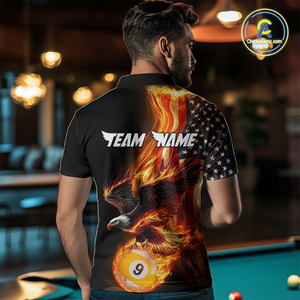 Custom 9 Ball American Flag Flaming Billiard Shirts for Men Billiard Team Shirt Billiard League NNT72