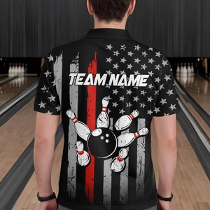 US Red Flag Bowling Shirt for Men Custom Name Polo & Quarter-Zip Bowling Jersey Bowling Team Shirt HNT23
