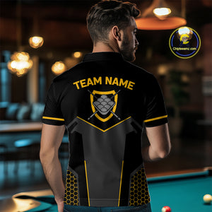 Personalized Yellow Black 9 Ball Billiard Shirt For Men, 9 Ball Pool Team Jersey Polo & 1/4 Zip TDM4476