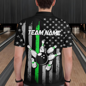 US Green Flag Bowling Shirt for Men Custom Name Polo & Quarter-Zip Bowling Jersey Bowling Team Shirt HNT23