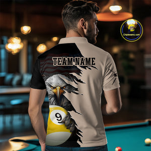 Personalized 9 Ball American Flag Eagle Billiard Shirts for Men Billiard Team Shirts NNT69